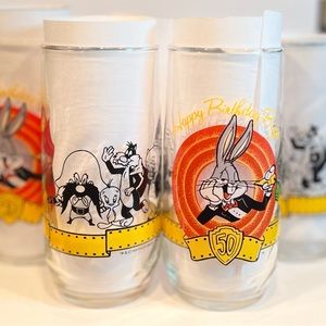 Bugs Bunny 50th Birthday Celebration 1990 Warner Brothers Drinking Glasses 16oz